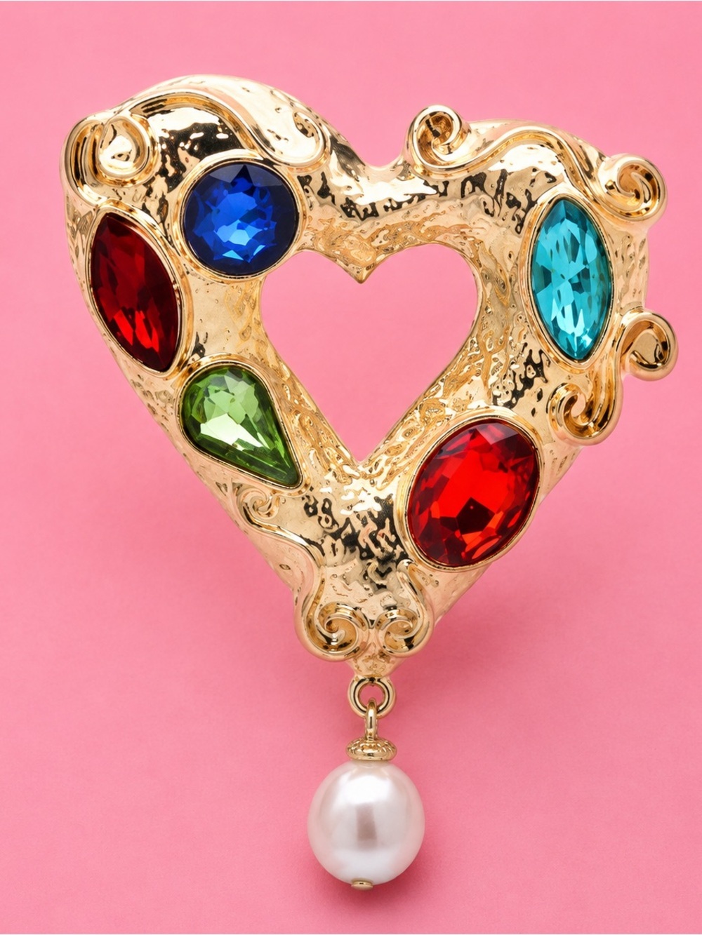 Charming Diamond Heart Gemstone Crystal Brooch